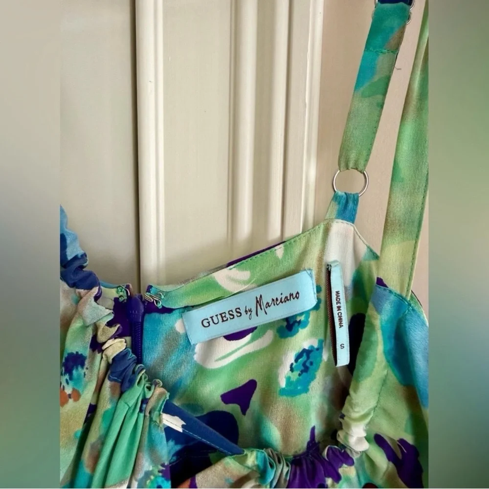 Like New 💚 Marciano Floral Maxi Dress Blue Green Purple Boho Summer Size S - Picture 4 of 9